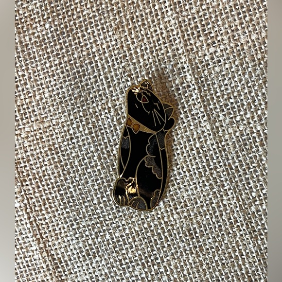 Cloisonne black cat brooch pin gold tone - Picture 4 of 6